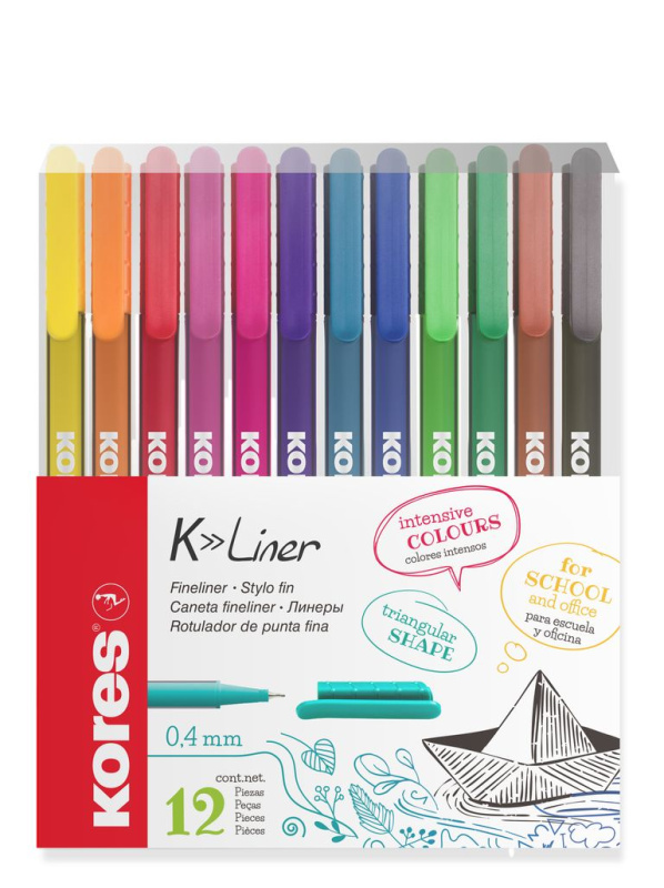 Liner Kores K-Liner - mix barev, 0,4 mm, 12 ks