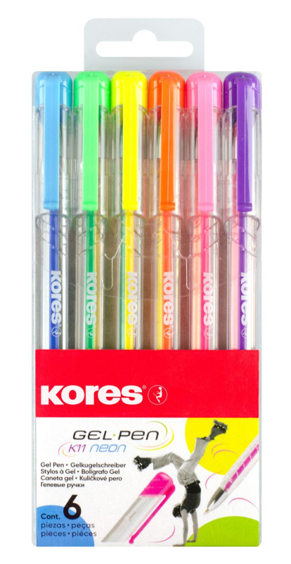 Gelový roller Kores K11 Pen Neon - sada 6 neonových barev