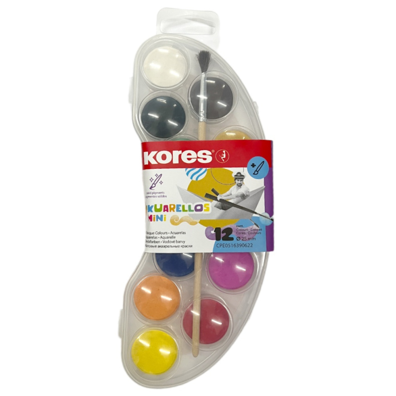 Vodové barvy Akuarellos Mini 25 mm 12 barev Kores