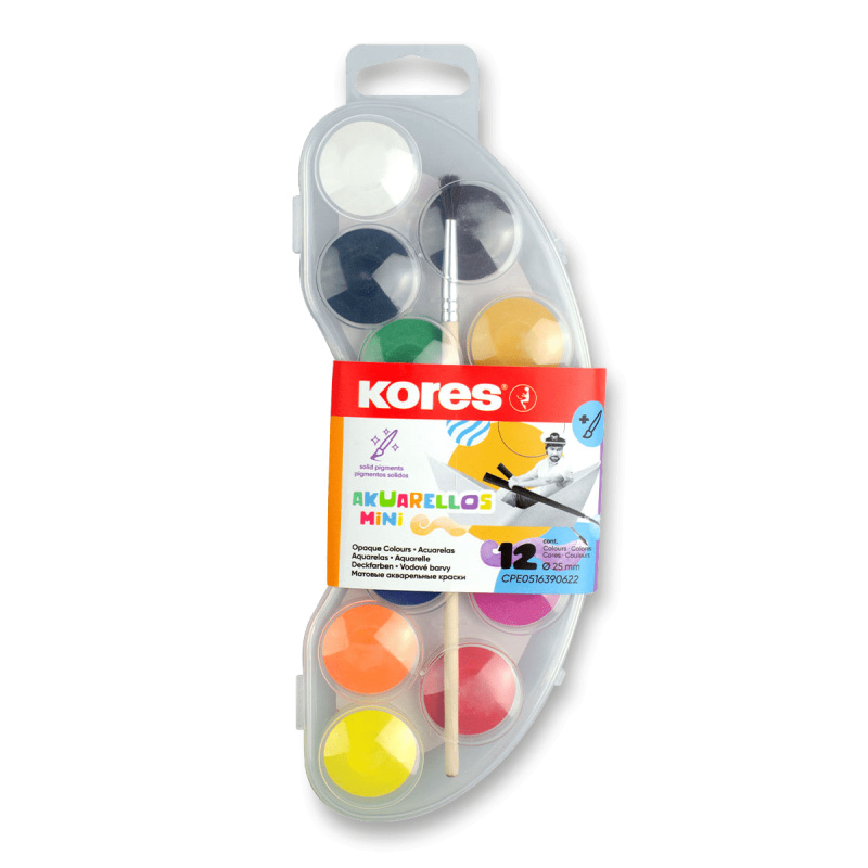 Vodové barvy Akuarellos Mini 25 mm 12 barev Kores