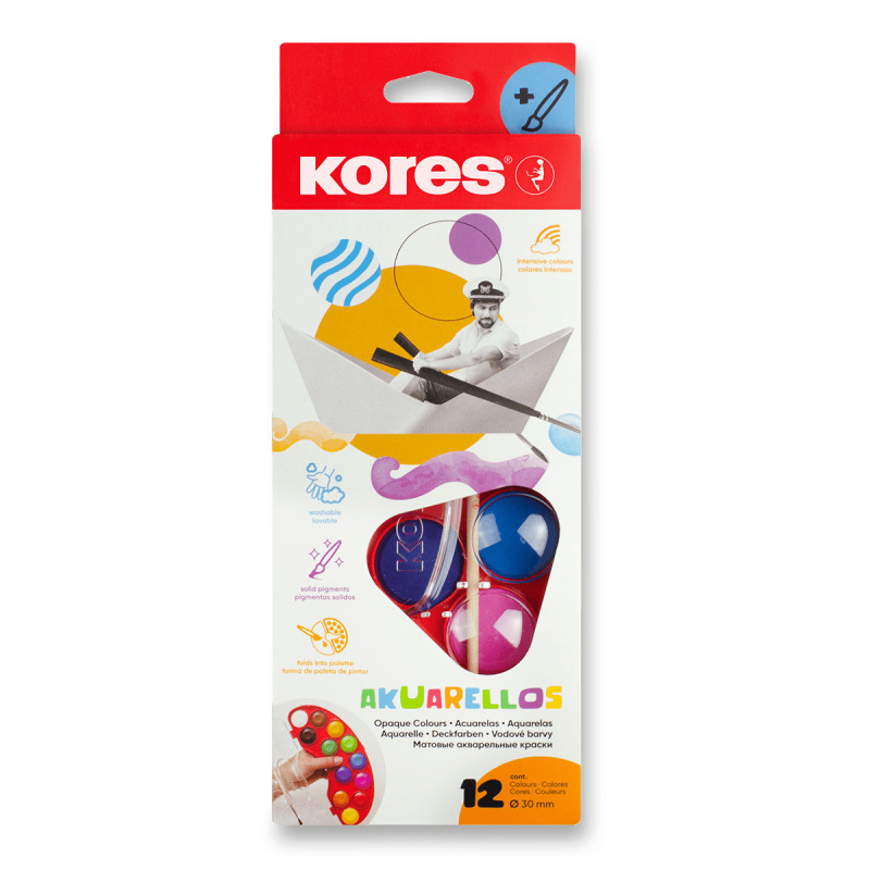 Vodové barvy Akuarellos 30 mm 12 barev Kores