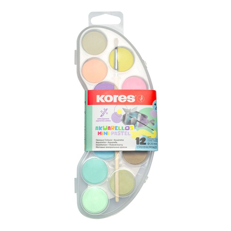 Vodové barvy Kores Akuarellas Mini 12 pastelových barev, průměr 25 mm Kores