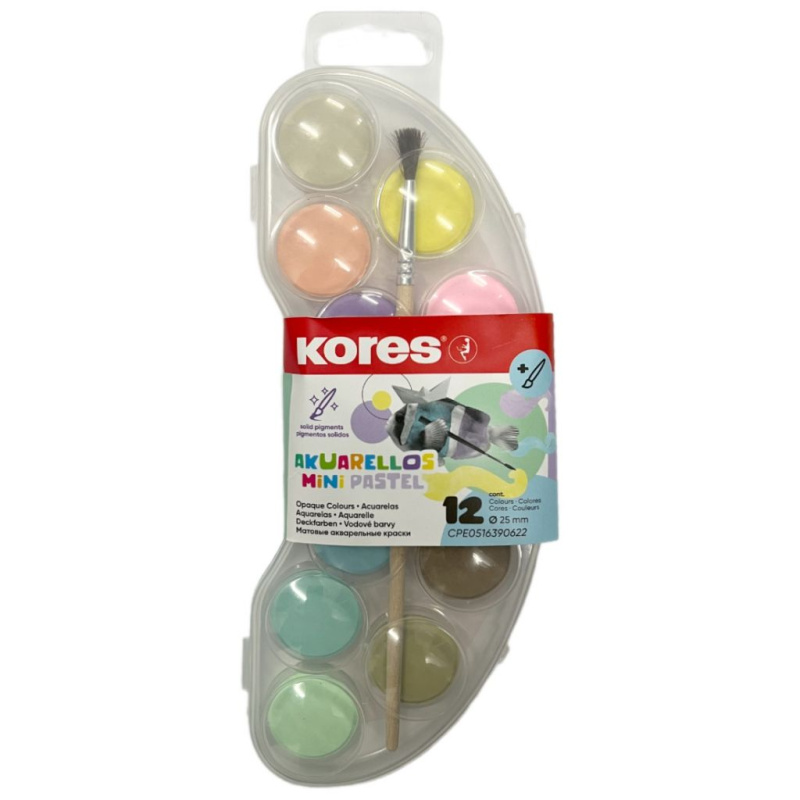 Vodové barvy Kores Akuarellas Mini 12 pastelových barev, průměr 25 mm Kores