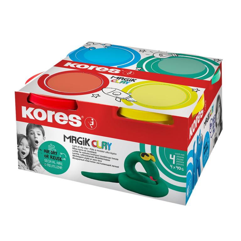 Modelovací hmota Kores Magik Clay základní barvy, 4 x 160g Kores