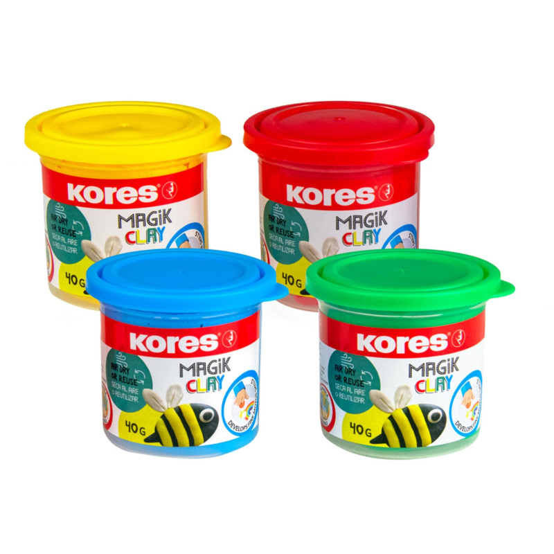 Modelovací hmota Kores Magik Clay základní barvy, 4 x 160g Kores