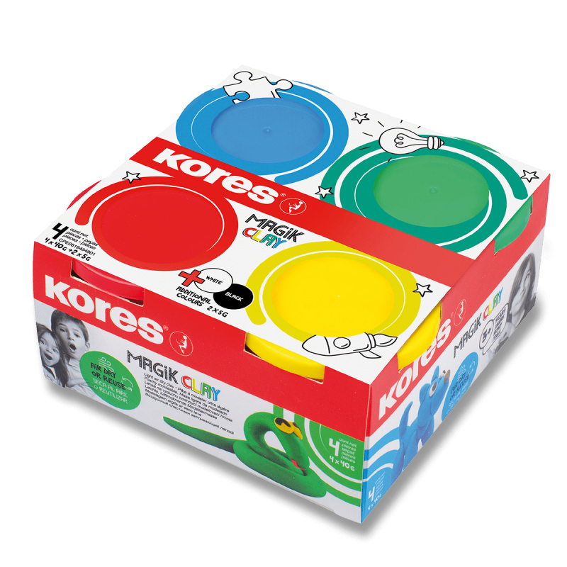 Modelovací hmota Kores Magik Clay základní barvy, 4 x 160g Kores