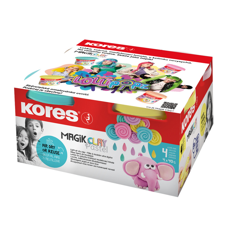 Modelovací hmota Kores Magik Clay Lollipopz základní barvy, 4 x 40 g