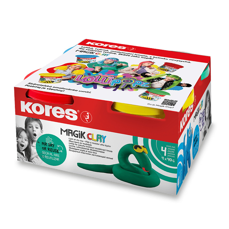 Modelovací hmota Kores Magik Clay Lollipopz základní barvy, 4 x 40 g