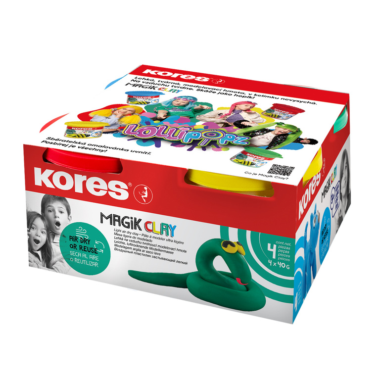Modelovací hmota Kores Magik Clay Pastel Lollipopz pastelové barvy, 4 x 40 g