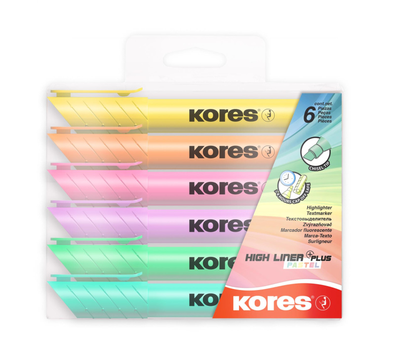 Popisovač High Liner Plus Pastel/High Liner souprava 6 ks Kores