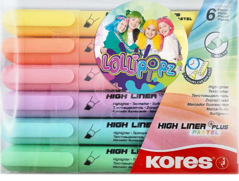 Zvýrazňovač Kores High Liner Pastel Lollipopz sada 6 barev