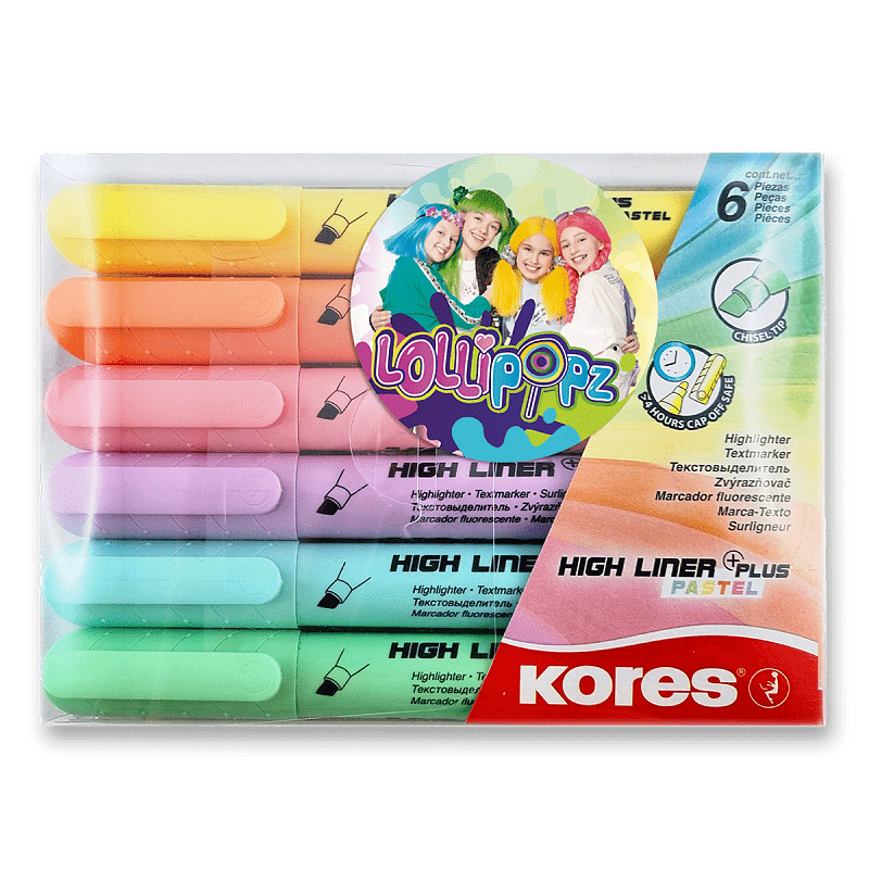 Zvýrazňovač Kores High Liner Pastel Lollipopz sada 6 barev
