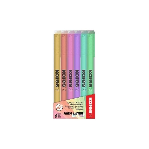 Zvýrazňovač Kores High Liner Pastel sada 6 barev Kores