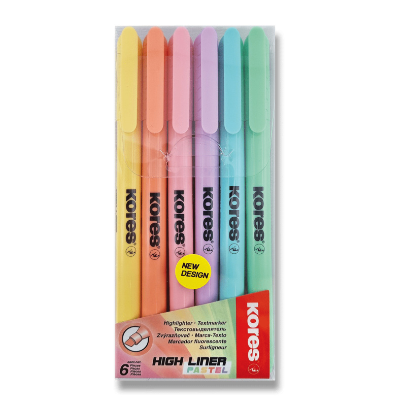 Zvýrazňovač Kores High Liner Pastel sada 6 barev Kores