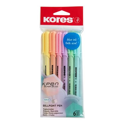 Kores K0 Pastel - jednorázové kuličkové pero - sada 6 ks