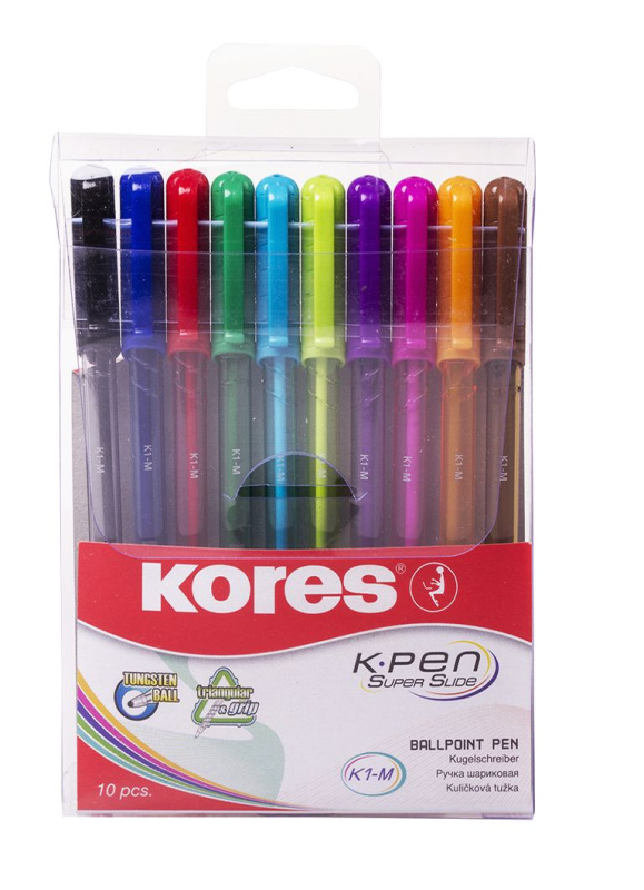 Kores Kuličkové pero K1 Pen Super Slide 1 mm - sada 10 barev