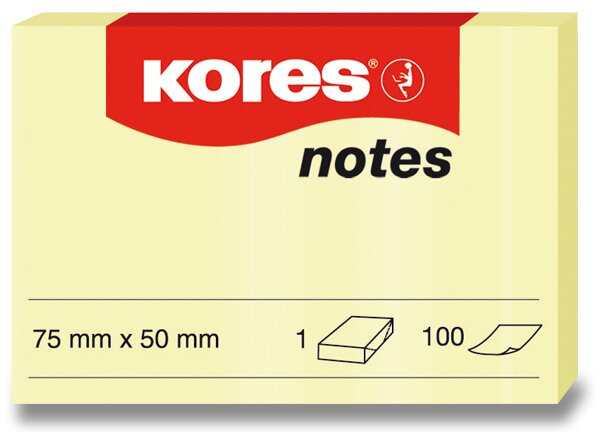 Samolepicí bloček Kores - žlutý 75 × 50 mm, 100 listů