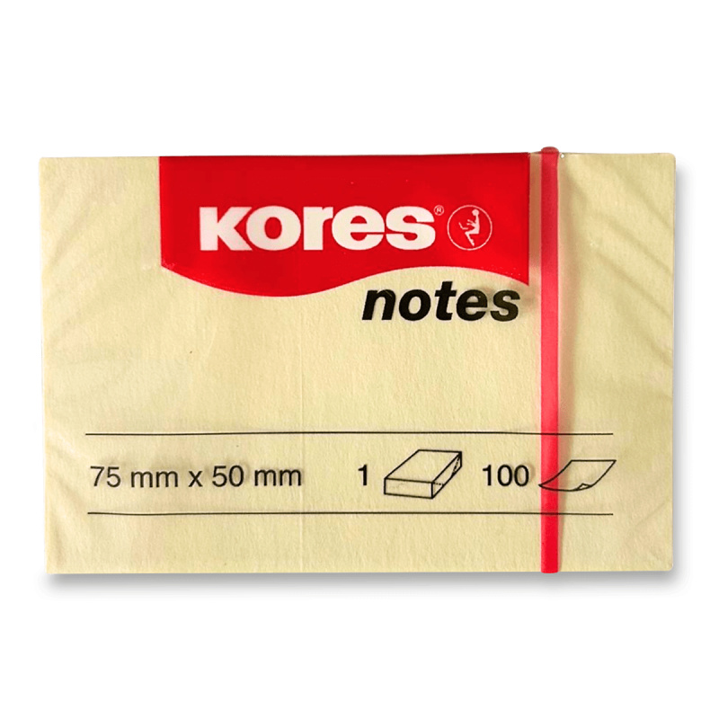 Samolepicí bloček Kores - žlutý 75 × 50 mm, 100 listů