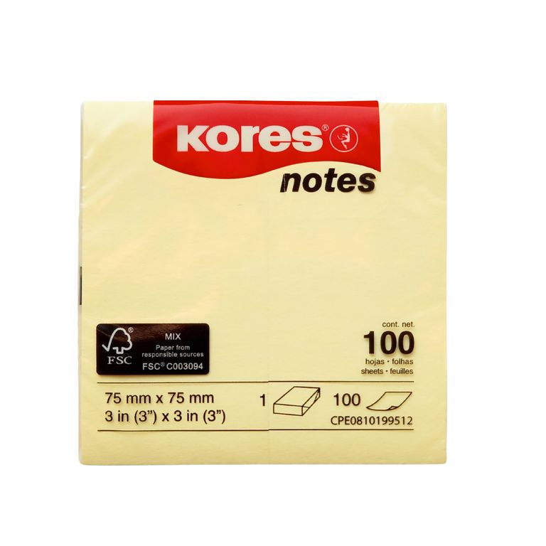 Samolepicí bločky 100 listů 75 x 75 mm Kores