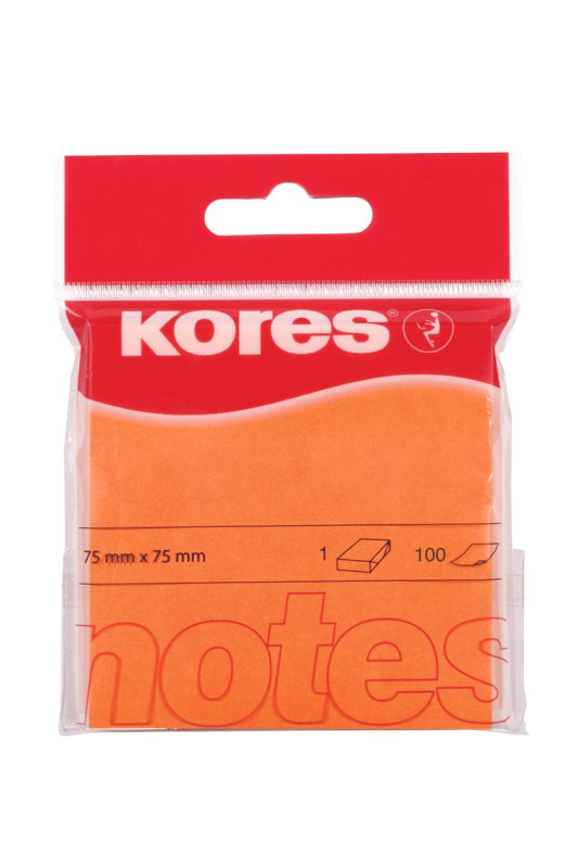 Samolepicí bločky Kores - neonové 75 x 75 mm, 100 listů oranžové