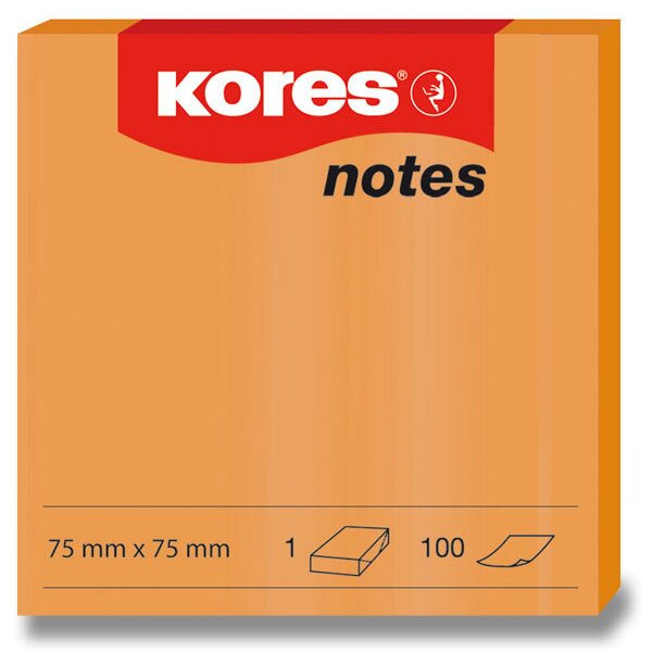 Samolepicí bločky Kores - neonové 75 x 75 mm, 100 listů oranžové