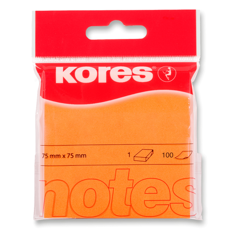 Samolepicí bločky Kores - neonové 75 x 75 mm, 100 listů oranžové