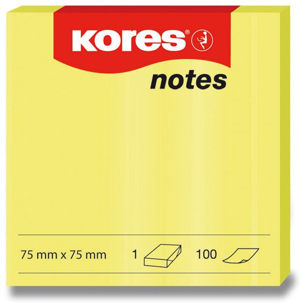 Samolepicí bločky Kores - neonové 75 x 75 mm, 100 listů žluté