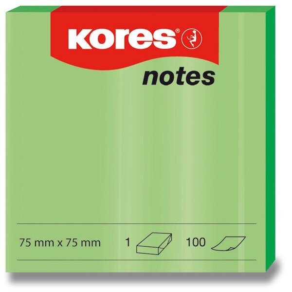 Samolepicí bločky Kores - neonové 75 x 75 mm, 100 listů zelené