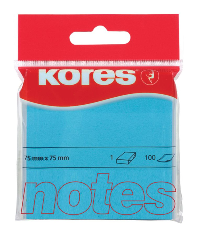 Kores Samolepicí bloček 75 × 75 mm 100 lístků, neon - modrý