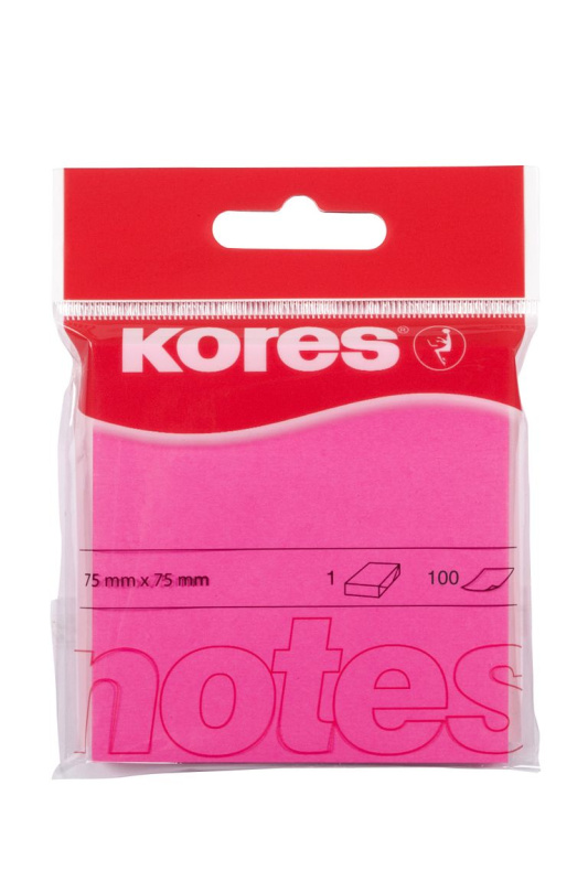 Kores - samolepicí bloček - 75x75 mm, 100 l., neon růžový