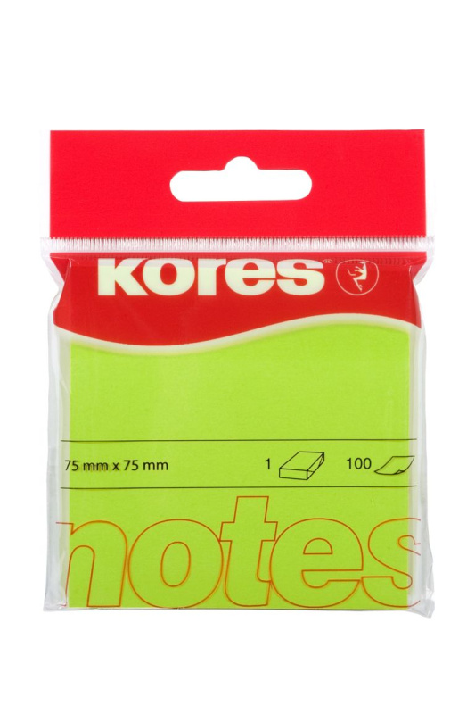 Kores - samolepicí bloček - 75x75 mm, 100 l., neon zelený