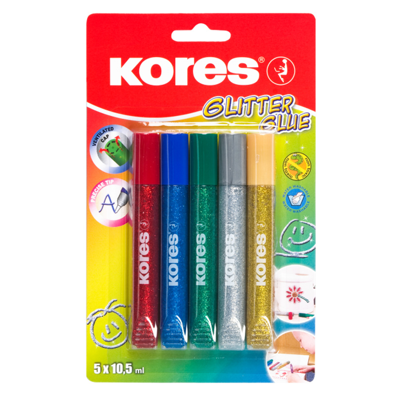 Dekorační lepidlo Glitter Glue 5 barev 5 x 10 5 ml blistr Kores
