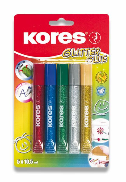 Dekorační lepidlo Glitter Glue 5 barev 5 x 10 5 ml blistr Kores