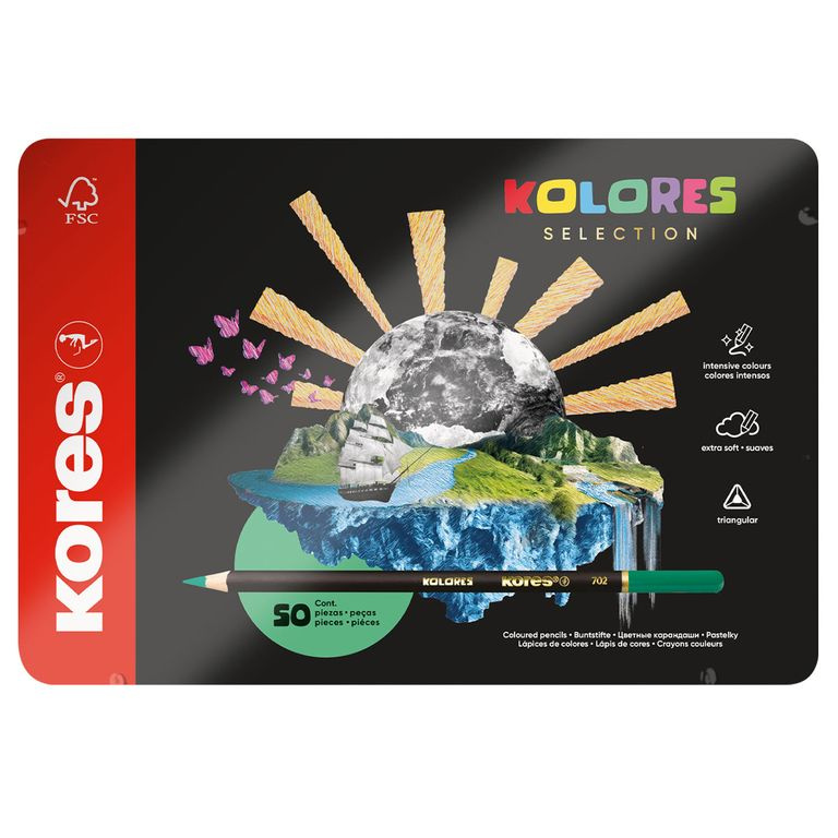 Pastelky Kores Kolores selection dárkové v plechu 50 barev