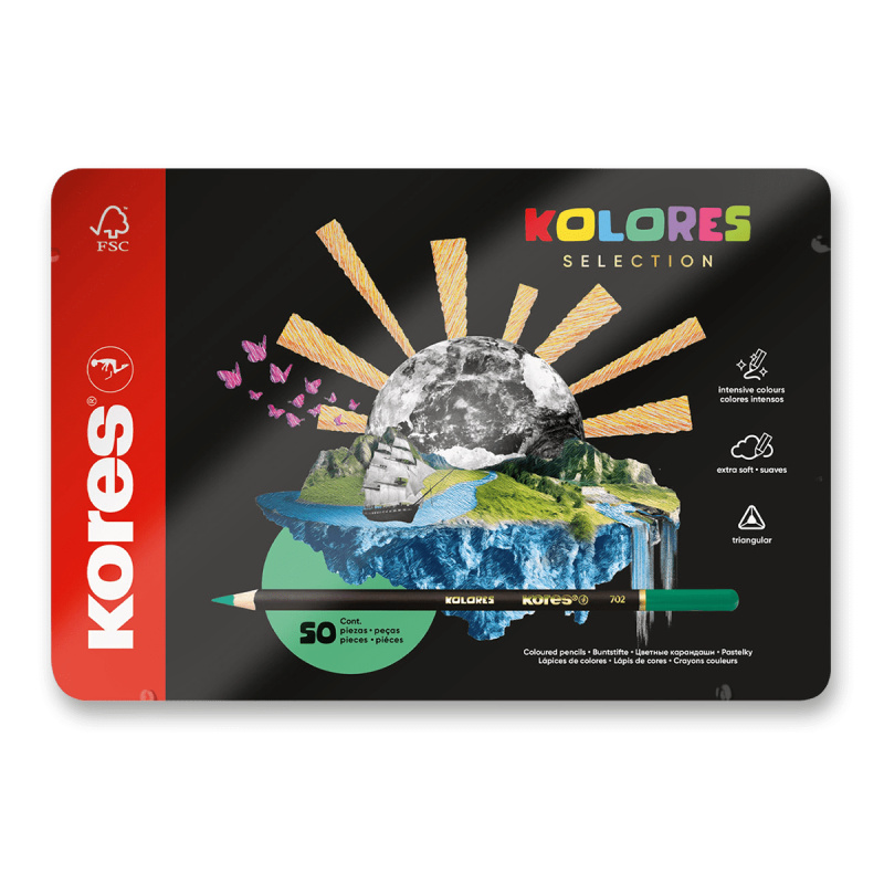 Pastelky Kores Kolores selection dárkové v plechu 50 barev