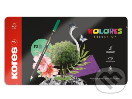 Trojhranné pastelky Kores Kolores Selection plechová krabička, 72 barev Kores