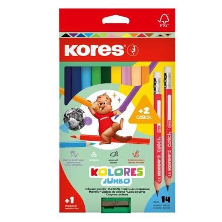 Kores Pastelky trojhranné JUMBO 12ks s ořezávátkem