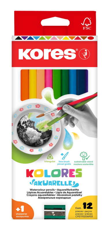 Kores AKUARELLE Akvarelové pastelky - sada 12 barev