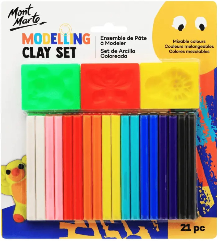 Plastelína Mont Marte, sada 9 barev po 2 ks + 3 vytlačovátka