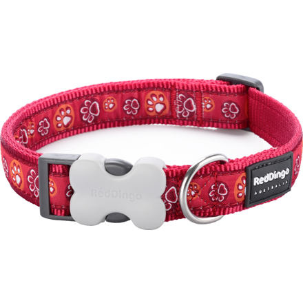 RedDingo Obojek Paw Impressions Red - 2,5/41 až 63cm