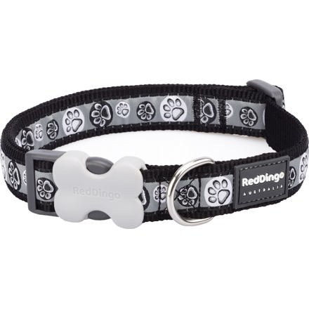 RedDingo Obojek Paw Impressions Black - 2,5/41 až 63cm