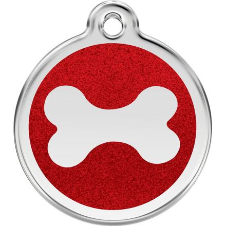 Známka Red Dingo Kost Červená Třpytivá velikost známky M - 30 mm