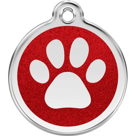 Známka Red Dingo - Tlapka - Červená - Třpytivá velikost známky M - 30 mm