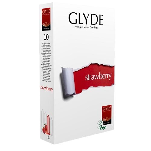 Glyde Prémiové veganské kondomy s aroma jahod 10 ks | Červené