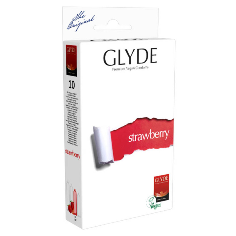 Glyde Prémiové veganské kondomy s aroma jahod 10 ks | Červené