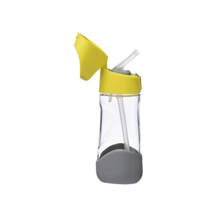 b.box Láhev na pití s brčkem 450ml - žlutá / šedá