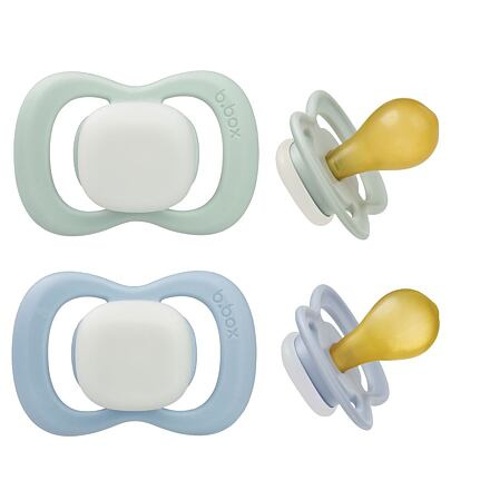 b.box Dudlíky z přírodního kaučuku 6m+, 2ks - GLOW světle modrý/šedozelený