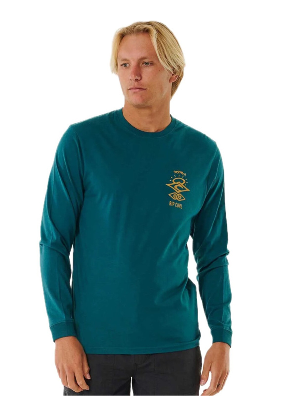 Rip curl pánské tričko Search Icon L/S Blue Green | Zelená | Velikost XL | 100% bavlna
