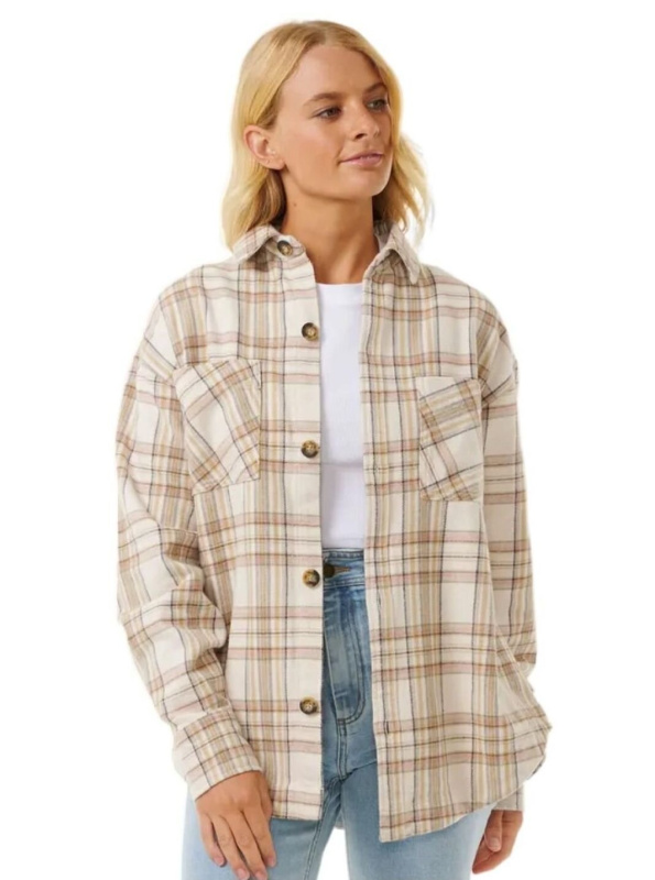 Rip curl dámská bunda High Tide Soft Flannel Bone | Bílá | Velikost L | 100% bavlna