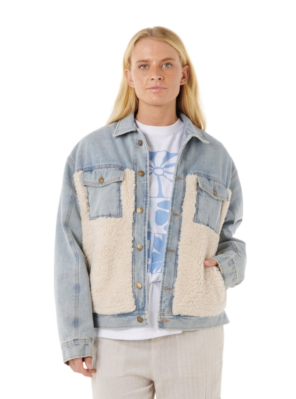 Rip curl dámská bunda Cruisin' Sherpa Denim Washed Blue | Modrá | Velikost L | 100% bavlna